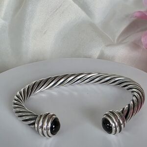 Vintage Sterling Black Onyx Twist Cuff Bracelet
